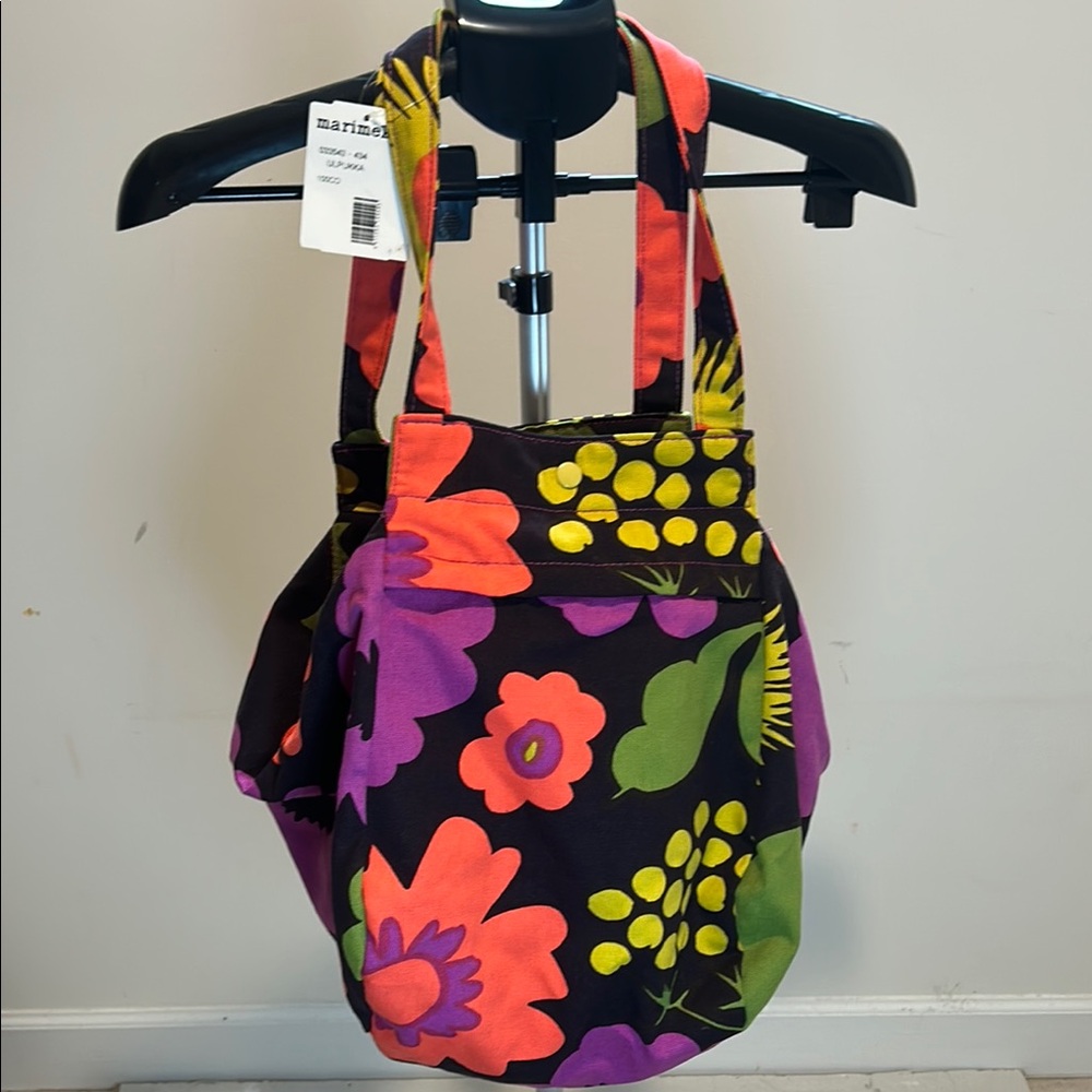 Marimekko Purple and Orange Floral Tote Bag